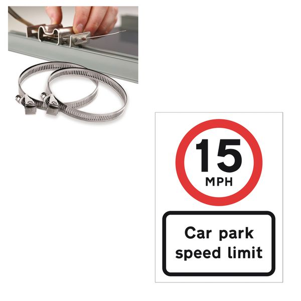 Car Park Speed Limit Sign Installation Kit - 15 MPH