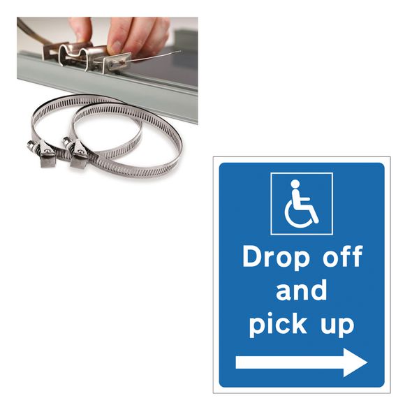 Disabled Drop Off and Pick Up (Right Arrow Symbol) - Car Park Sign Installation Kit