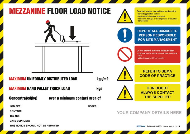 Weight Load Identification Notices - Mezzanine Floor