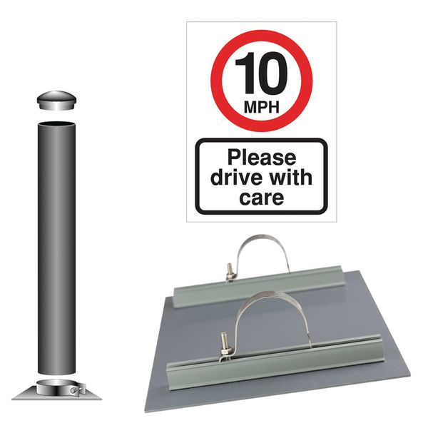 Traffic Speed Limit Sign Installation Kit - 10 MPH Please Drive With Care