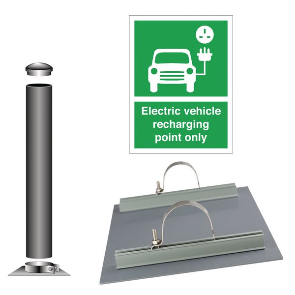 Electric Vehicle Recharging Point Only (Car Symbol) - Car Park Sign Installation Kit