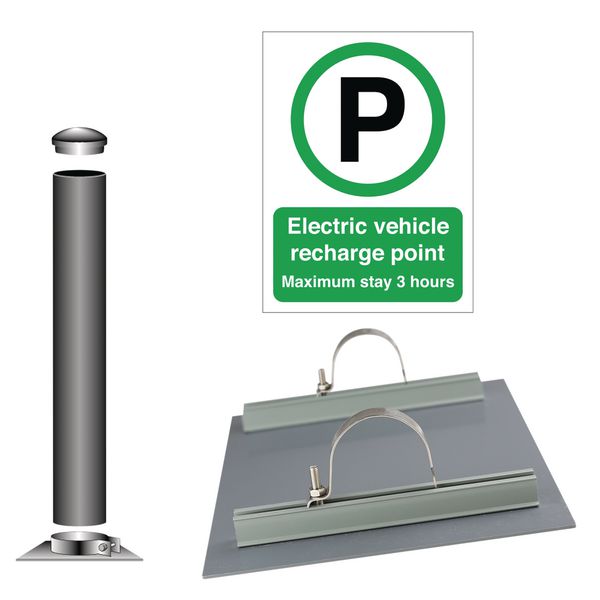 Vehicle Recharging Point - Max 3 Hours (Parking Symbol) - Car Park Sign Installation Kit