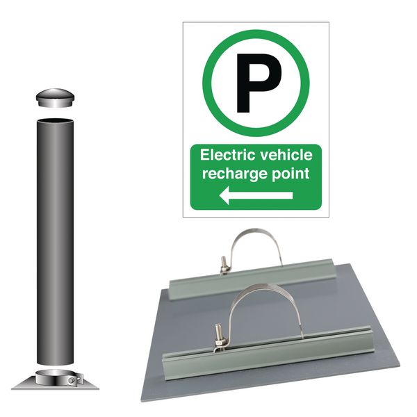 Electric Vehicle Charging (Parking and Left Arrow Symbols) - Car Park Sign Installation Kit