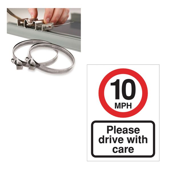 Traffic Speed Limit Sign Installation Kit - 10 MPH Please Drive With Care