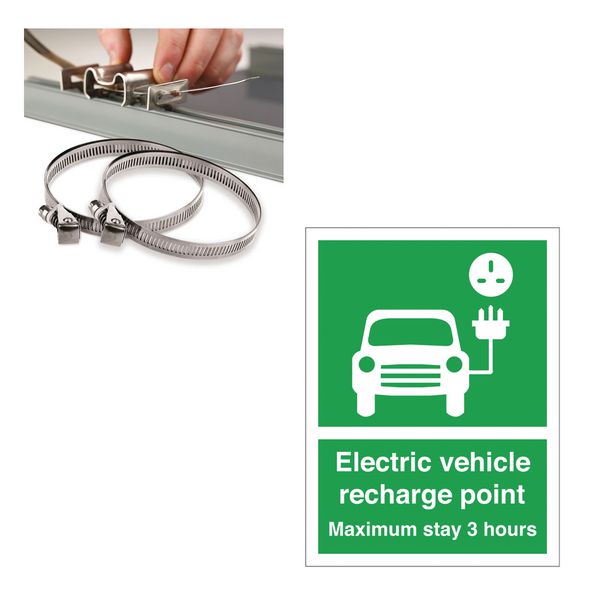 Vehicle Recharging Point - Max Stay 3 Hours (Car Symbol) - Car Park Sign Installation Kit