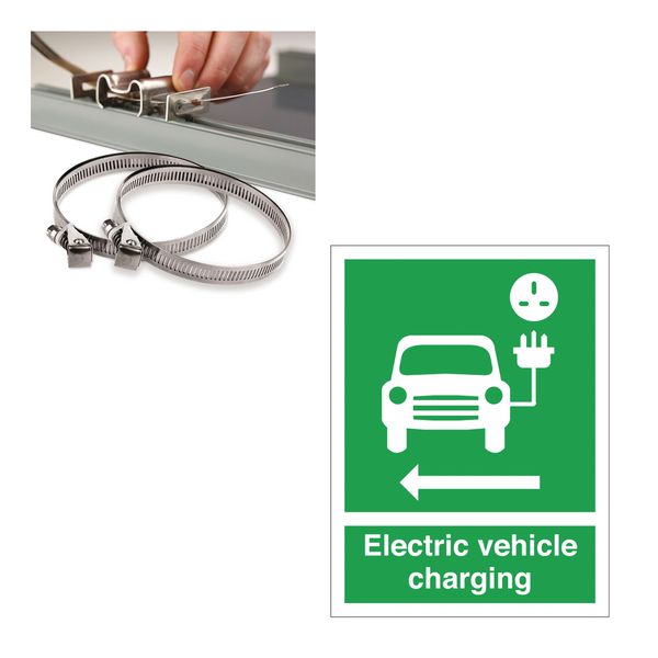 Electric Vehicle Charging (Car and Left Arrow Symbols) - Car Park Sign Installation Kit