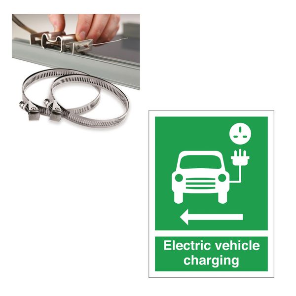 Electric Vehicle Charging (Parking and Right Arrow Symbols) - Car Park Sign Installation Kit
