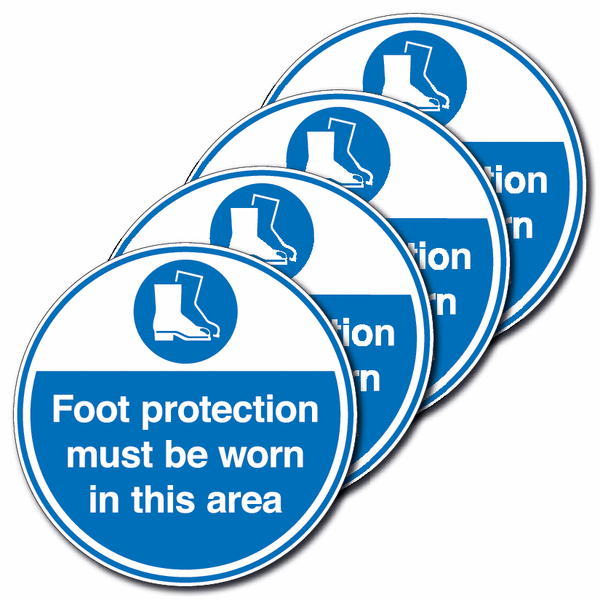 4-Pack Anti-Slip Floor Signs - Foot Protection Must Be Worn In This Area