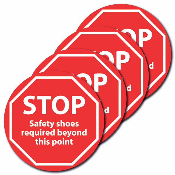 4-Pack Anti-Slip Floor Signs - STOP Safety Shoes Required Beyond This Point
