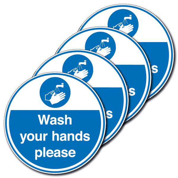4-Pack Anti-Slip Floor Signs - Wash Your Hands Please