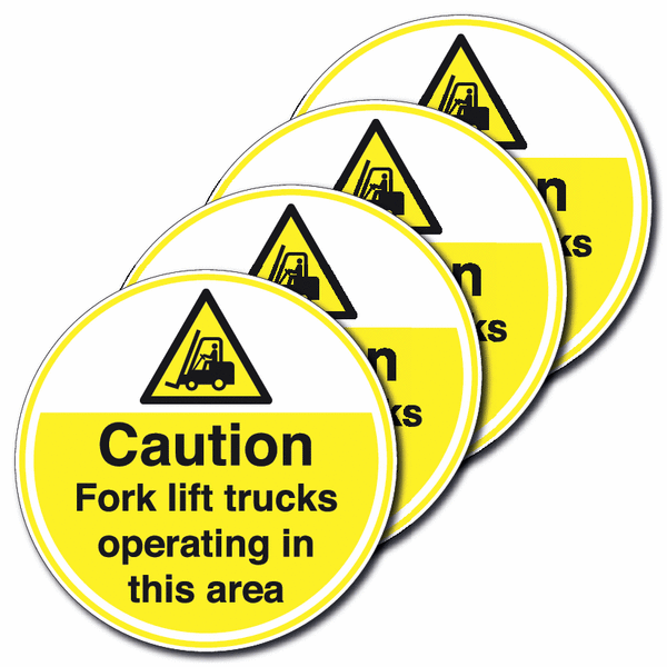 4-Pack Anti-Slip Floor Signs - Caution Fork Lift Trucks Operating In This Area