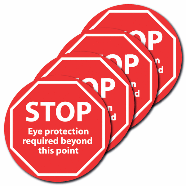 4-Pack Anti-Slip Floor Signs - STOP Eye Protection Required Beyond This Point
