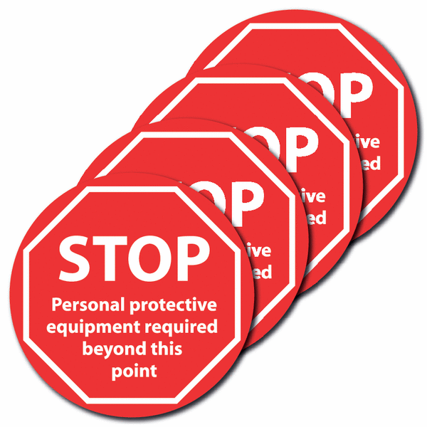 4-Pack Anti-Slip Floor Signs - STOP Personal Protective Equipment Required Beyond This Point
