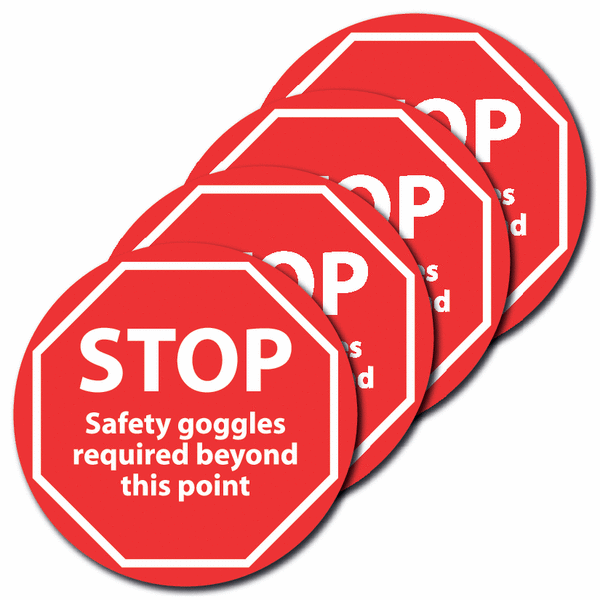 4-Pack Anti-Slip Floor Signs - STOP Safety Goggles Required Beyond This Point