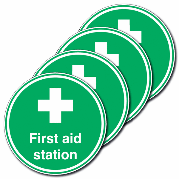 4-Pack Anti-Slip Floor Signs - First Aid Station