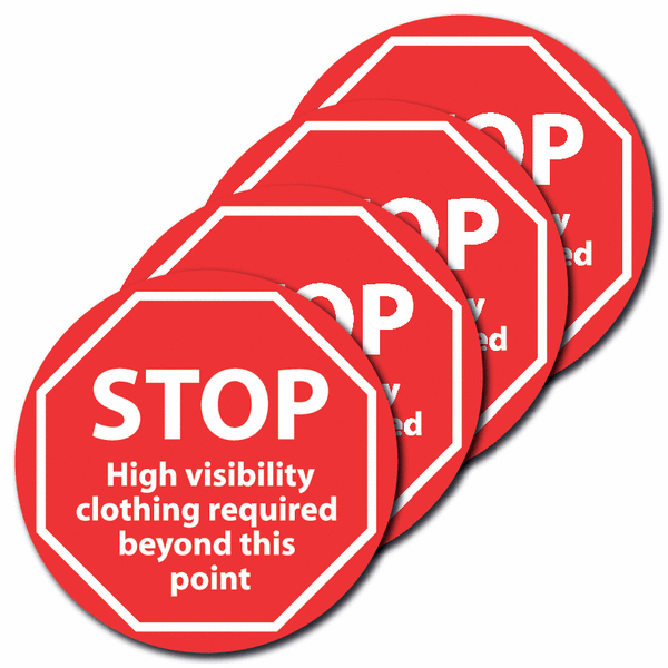 4-Pack Anti-Slip Floor Signs - STOP High Visibility Clothing Required Beyond This Point