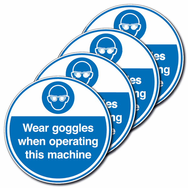 4-Pack Anti-Slip Floor Signs - Wear Goggles When Operating This Machine