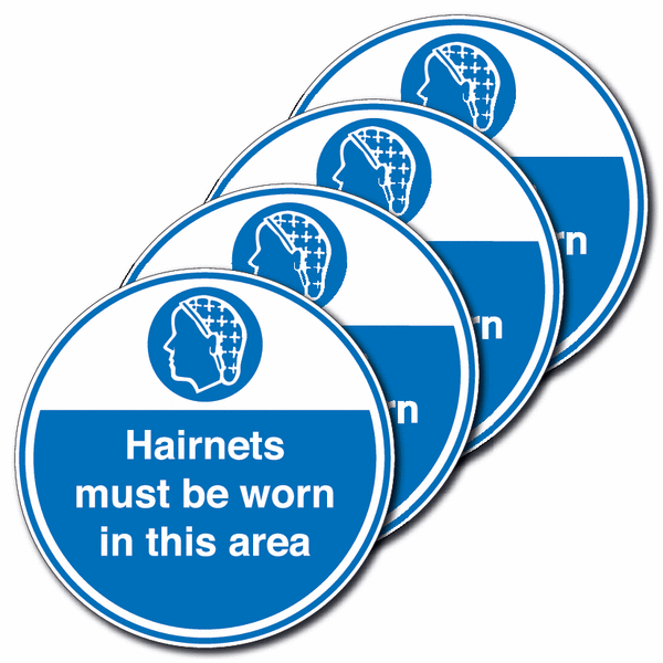 4-Pack Anti-Slip Floor Signs - Hairnets Must Be Worn In This Area