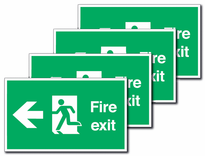 4-Pack Anti-Slip Floor Signs - Fire Exit Running Man/Arrow Left