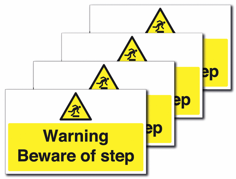 4-Pack Anti-Slip Rectangular Floor Signs - Warning Beware Of Step