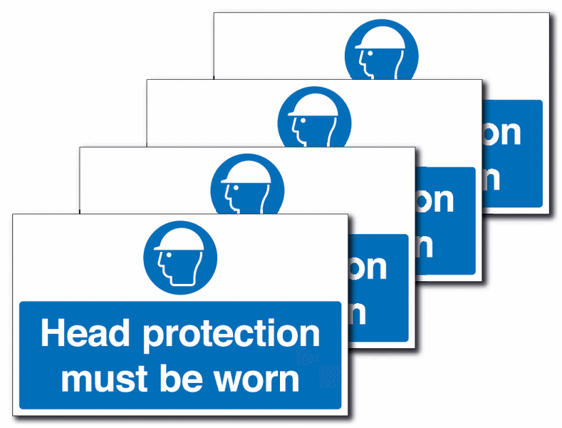 4-Pack Anti-Slip Floor Signs - Head Protection Must Be Worn