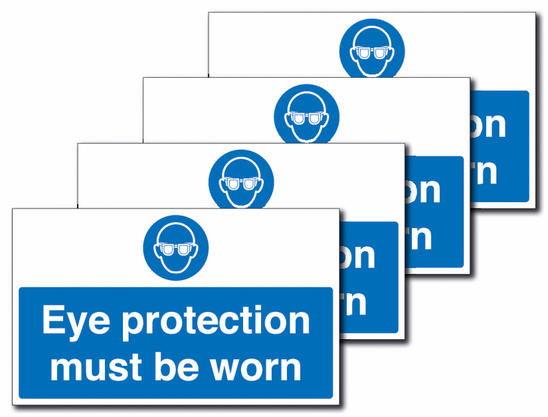 4-Pack Anti-Slip Rectangular Floor Signs - Eye Protection Must Be Worn