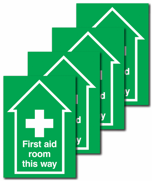 4-Pack Anti-Slip Floor Signs - First Aid Room This Way
