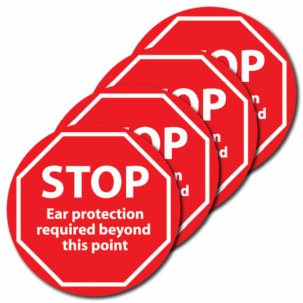 4-Pack Anti-Slip Floor Signs - STOP Ear Protection Required Beyond This Point