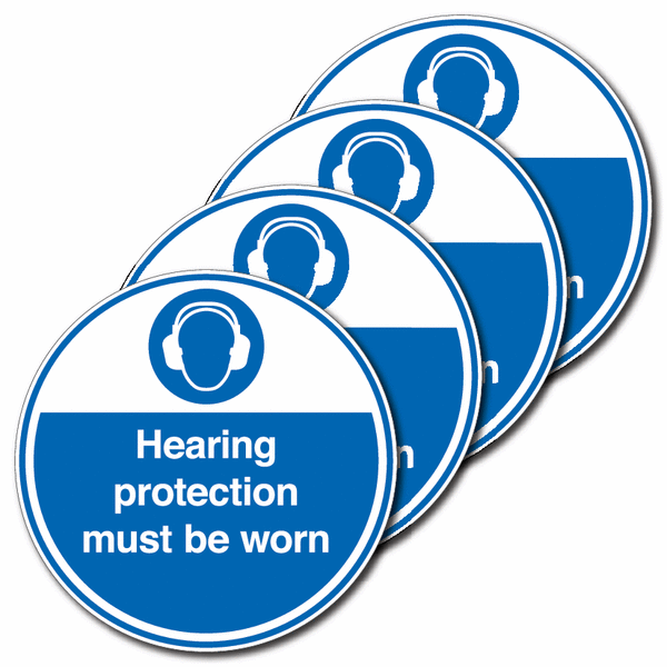 4-Pack Anti-Slip Floor Signs - Hearing Protection Must Be Worn