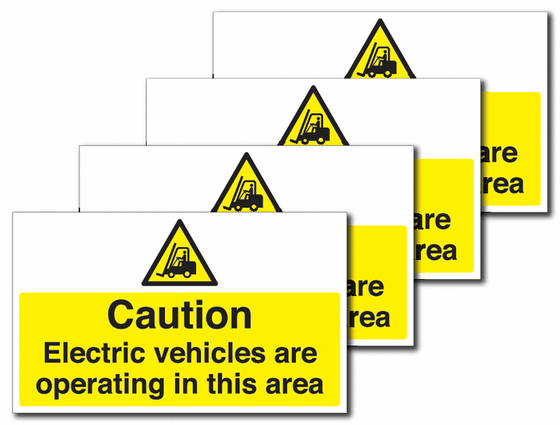 4-Pack Anti-Slip Floor Signs - Caution Electric Vehicles Are Operating In This Area