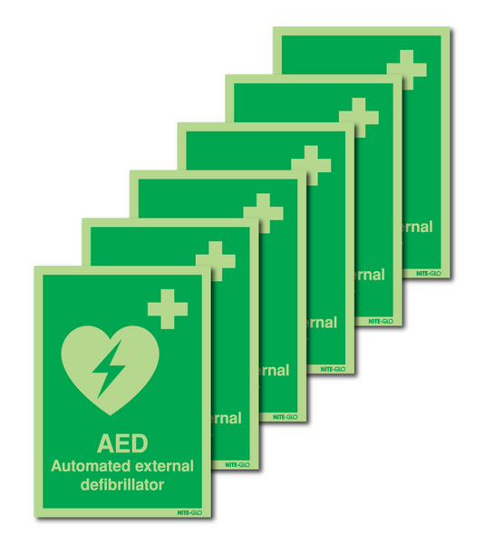 6-Pack Nite-Glo AED Automated External Defibrillator Signs