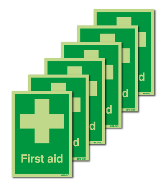 6-Pack Nite-Glo First Aid Signs