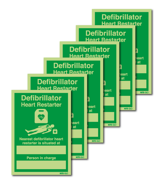6-Pack Nite-Glo Nearest Defibrillator Person in Charge Signs