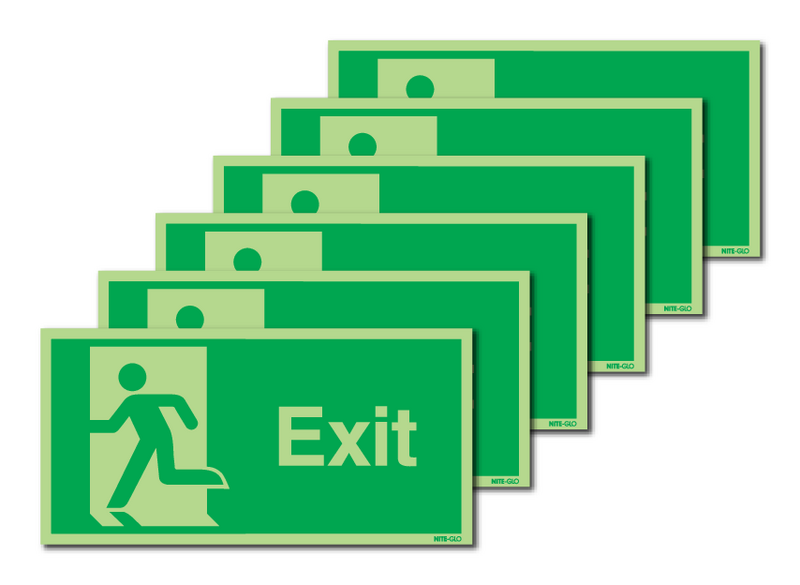 6-Pack Nite-Glo Exit Running Man Left Signs