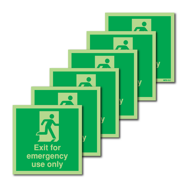 6-Pack Nite-Glo Exit For Emergency Use Only/Man Right Signs