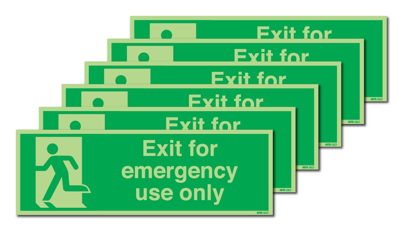 6-Pack Nite-Glo Exit For Emergency Use Only/Man Left Signs