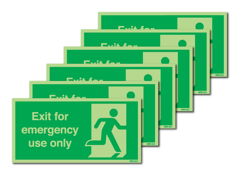 6-Pack Nite-Glo Exit For Emergency Use Only & Man Right Signs