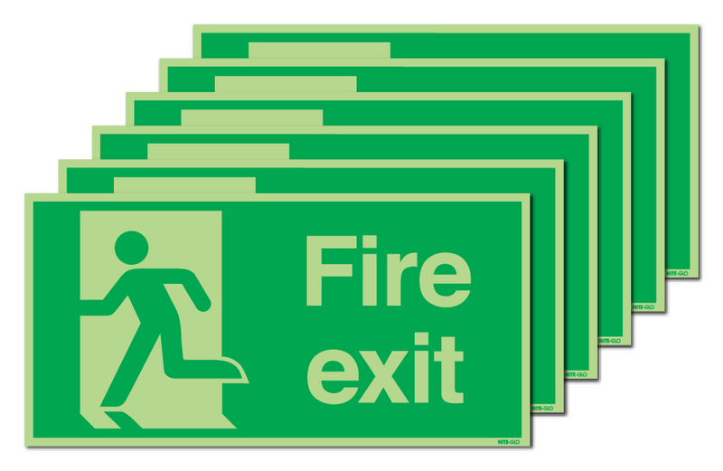 6-Pack Nite-Glo Fire Exit Signs With Running Man Left Symbol