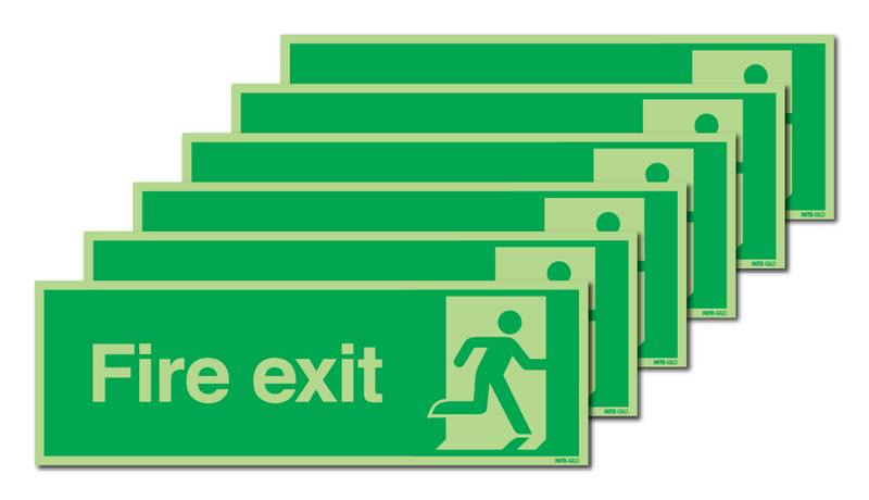 6-Pack Nite-Glo Fire Exit Sign With Running Man Right Symbol