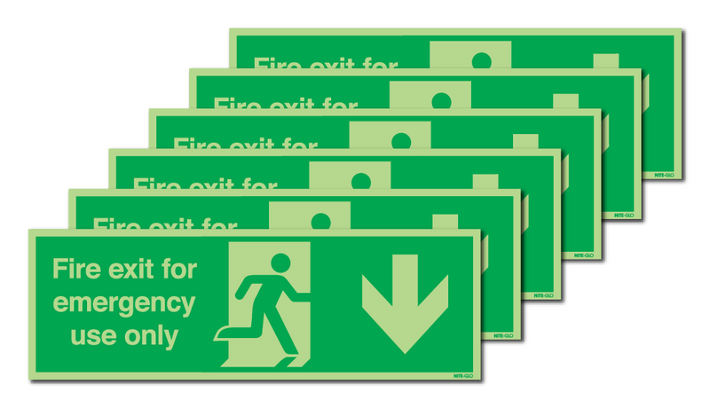 6-Pack Nite-Glo Fire Exit Emergency Use Only/Arrow Down Signs