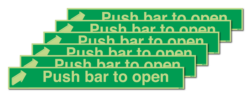 6-Pack Nite-Glo Photoluminescent Push Bar To Open Signs