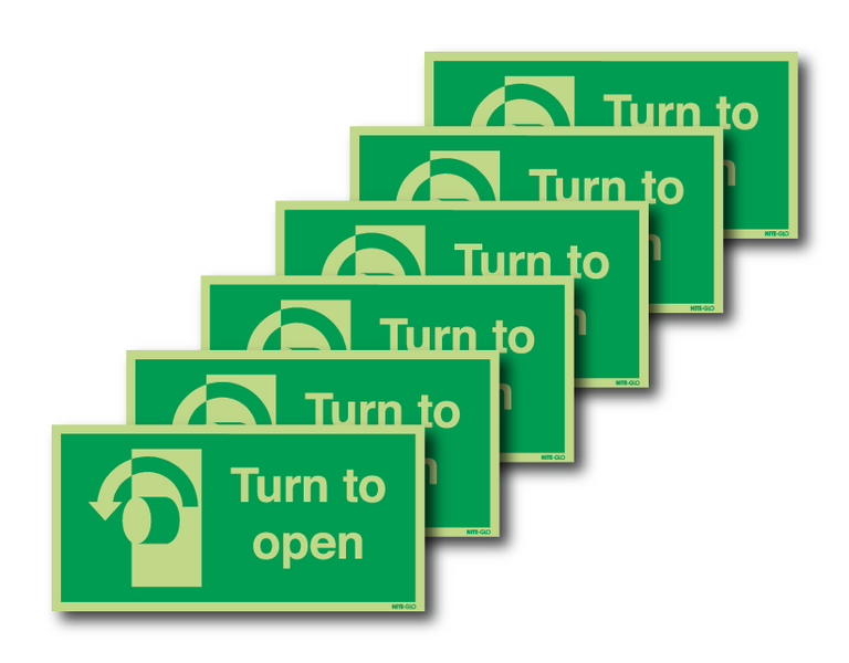 6-Pack Nite-Glo Turn To Open Anti-Clockwise Signs