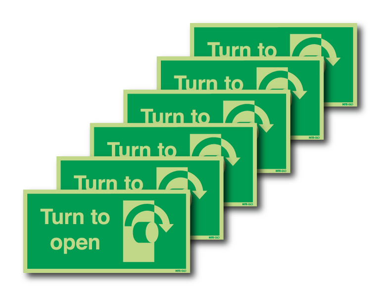 6-Pack Nite-Glo Turn To Open (Clockwise Symbol) Signs