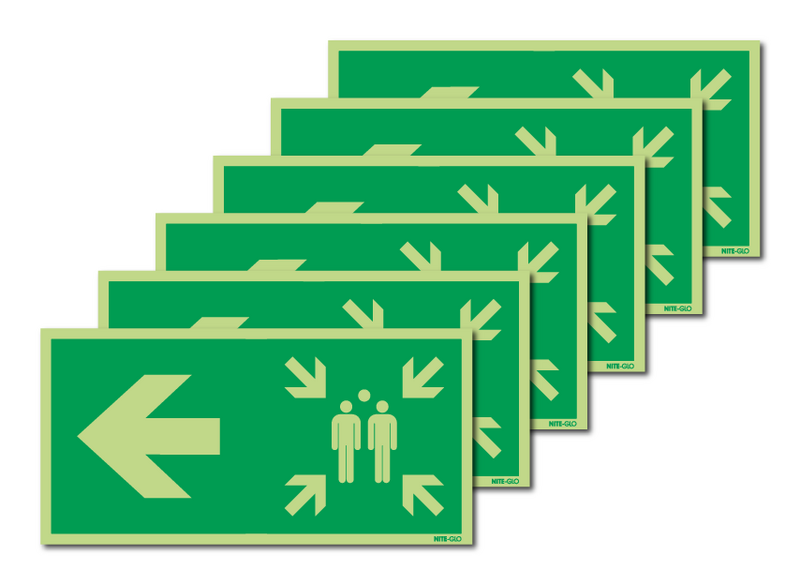 6-Pack Nite-Glo Assembly Point/Arrow Left Signs