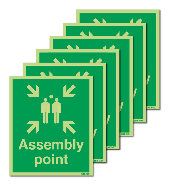 6-Pack Nite-Glo Assembly Point Signs