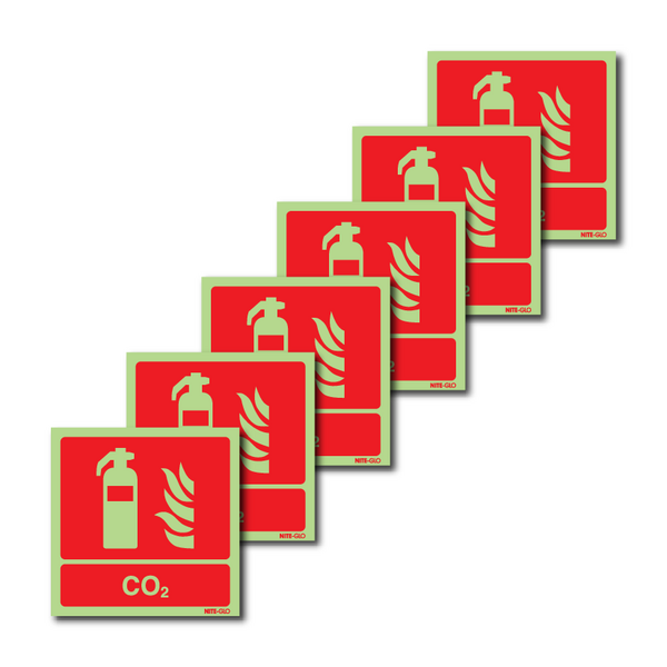 6-Pack Nite-Glo CO2 Fire Extinguisher Signs