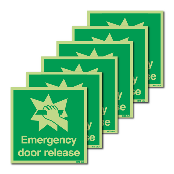 6-Pack Nite-Glo Photoluminescent Emergency Door Release Signs