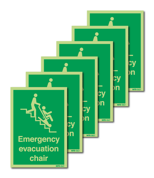 6-Pack Nite-Glo Emergency Evacuation Chair Signs