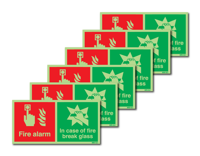6-Pack Nite-Glo Fire Alarm In Case of Emergency Signs