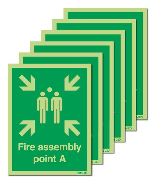 6-Pack Nite-Glo Fire Assembly Point A Signs